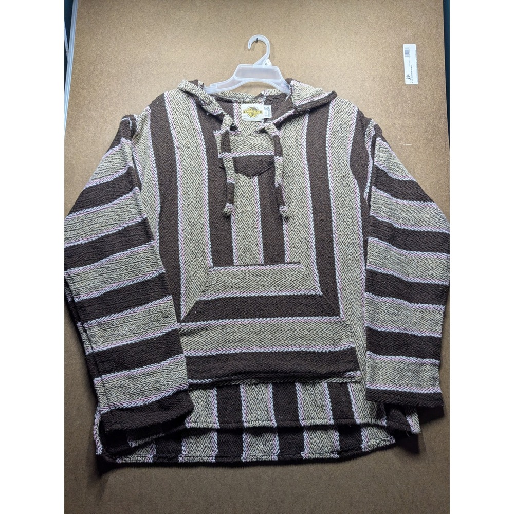 Earth Ragz Baja Hoodie Women's XL Brown Pink Striped Woven Pullover